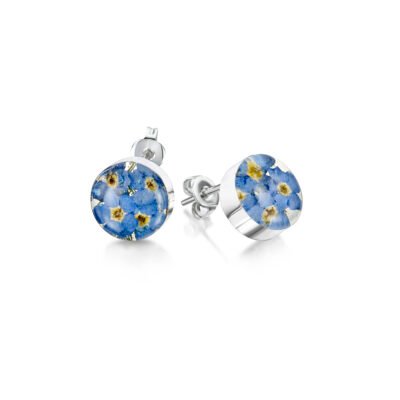 Shrieking Violet Real Flower Forget Me Not Stud Earrings