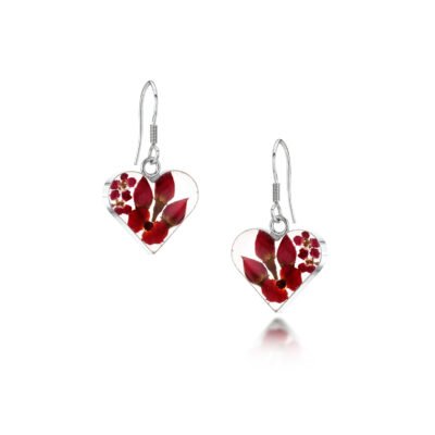 real flower heart earrings